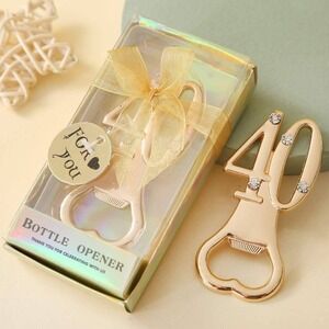 24pc Gold Number 40 Bottle Opener Rhinestone Birthday Party Favor Gift Boxed